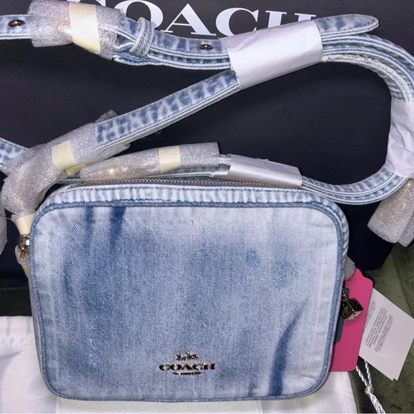 NWT Last One!!! Coach Carey Crosby Bag in Loved Denim with Charms - Picture 4 of 13